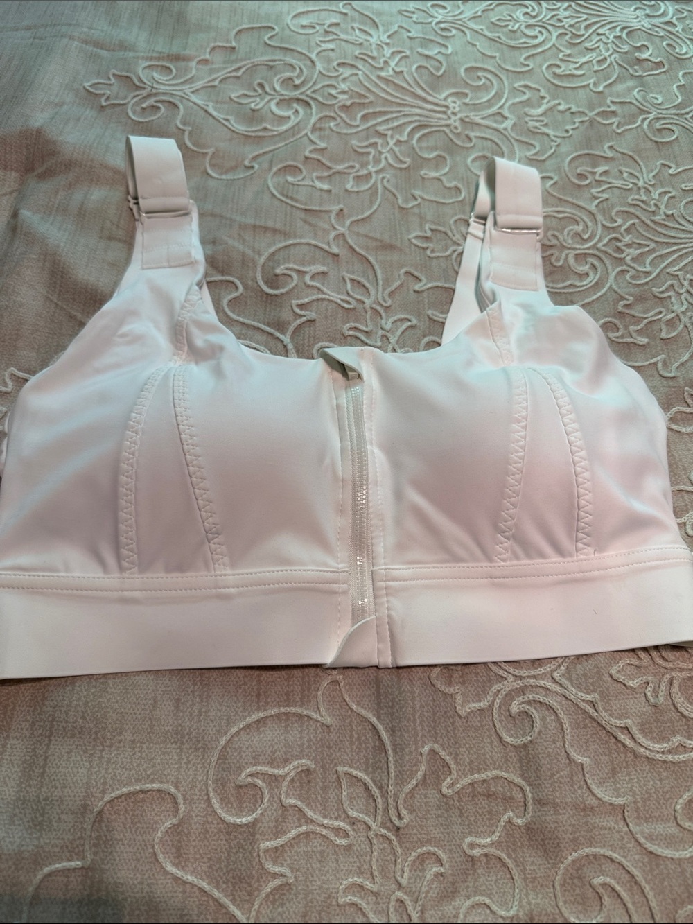 HQ White Front-Zip Support Bra with Wide Straps NWOT